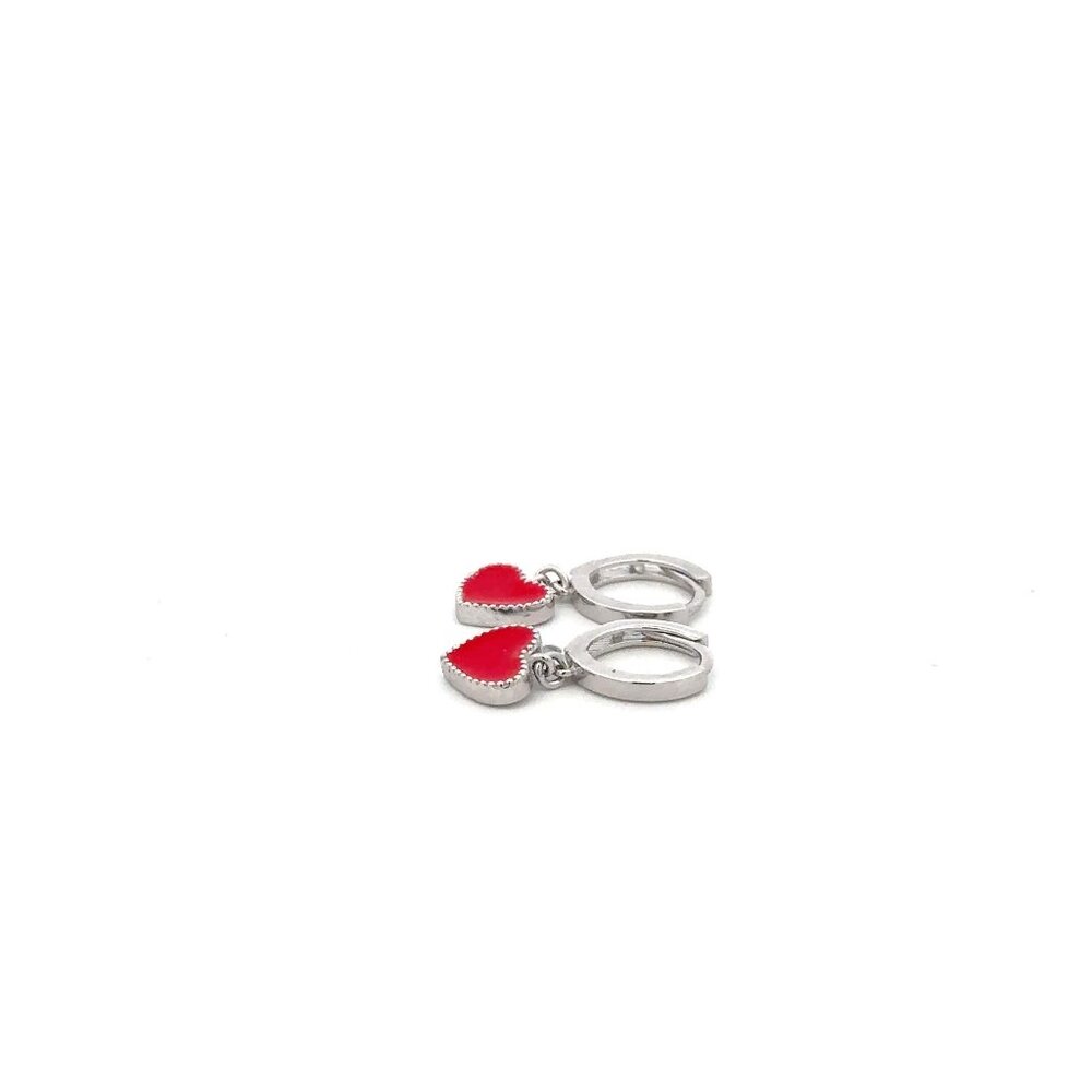 925 Sterling Silver Hoops Earrings Dangle Heart - Picture 3 of 9